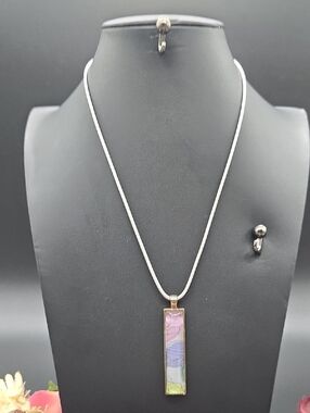 Handcrafted | Multicolor | Rectangular Glass |Pendant Necklace - Women's Jewelry